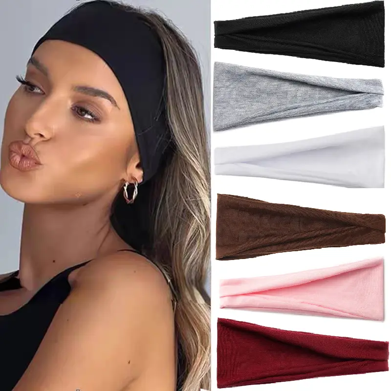 Women's 6-Pack Wide Elastic Non-Slip Sports Headbands, Soft Stretchy Sweat Wicking Gym Wrap Headbands for Yoga, Workout, Exercise, Gym Wrap Headband