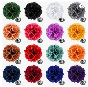 16 PCS Lapel Flowers for Men Suits Flower Lapel Pins for Men Brooch Pins Handmade Satin summervibes