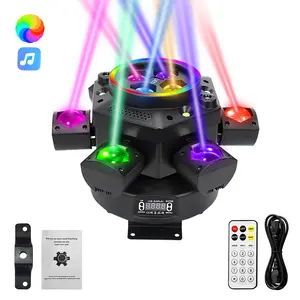 XDV 150W Moving Head DJ Light – 6 Arms RGBW LED, 4‑in‑1 Bee Eye Effect, Red/Green Laser Starry Sky, White & Amber Strobe, DMX‑512 & Party Remote for Club/Bar/DJ