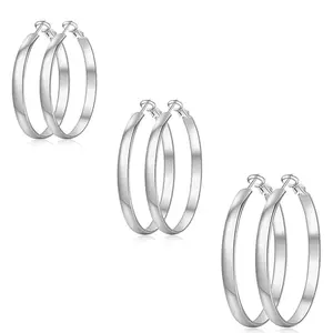 Simple stainless steel earrings exaggerated flat wire welding round connection shrimp male buckle women's earrings