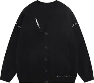 BAKYARDER V Neck Oversized Cardigan with Ribbed Detailing,Vintage Cardigan with Button Up Front,Drop Shoulders