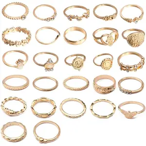 27-34PCS Knuckle Rings Set for Women Stackable Finger Ring Sets Vintage Joint Midi Rings Gold/Silver Star Moon Stacking Rings for Women