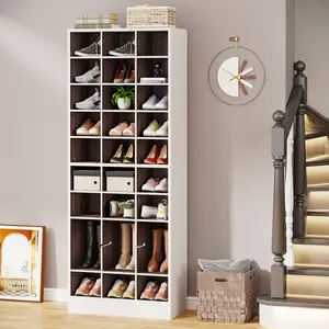 LITTLE TREE 10-Tier Shoe Storage Cabinet,  Wooden Shoe Rack with 30 Cubbies, Freestanding Tall Entryway Shoe Organizer for Closet, Entryway, Living Room