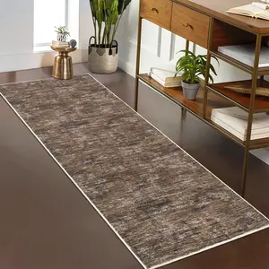 1pc Modern Minimalist Runner Rug  Machine Washable Hallway Runner, Modern Solid Accent Rug Soft Rubber Backed Indoor Carpet, Low Pile Thin Non-Shedding Foldable Printed Mat for Entryway & Kitchen,  Brown