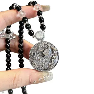 Silver Obsidian Nine-Tailed Fox Necklace | Ward Off Evil and Protect the Home | Auspiciousness and Power | Love and Marriage | Good Luck and Popularity | Wisdom and Spirituality