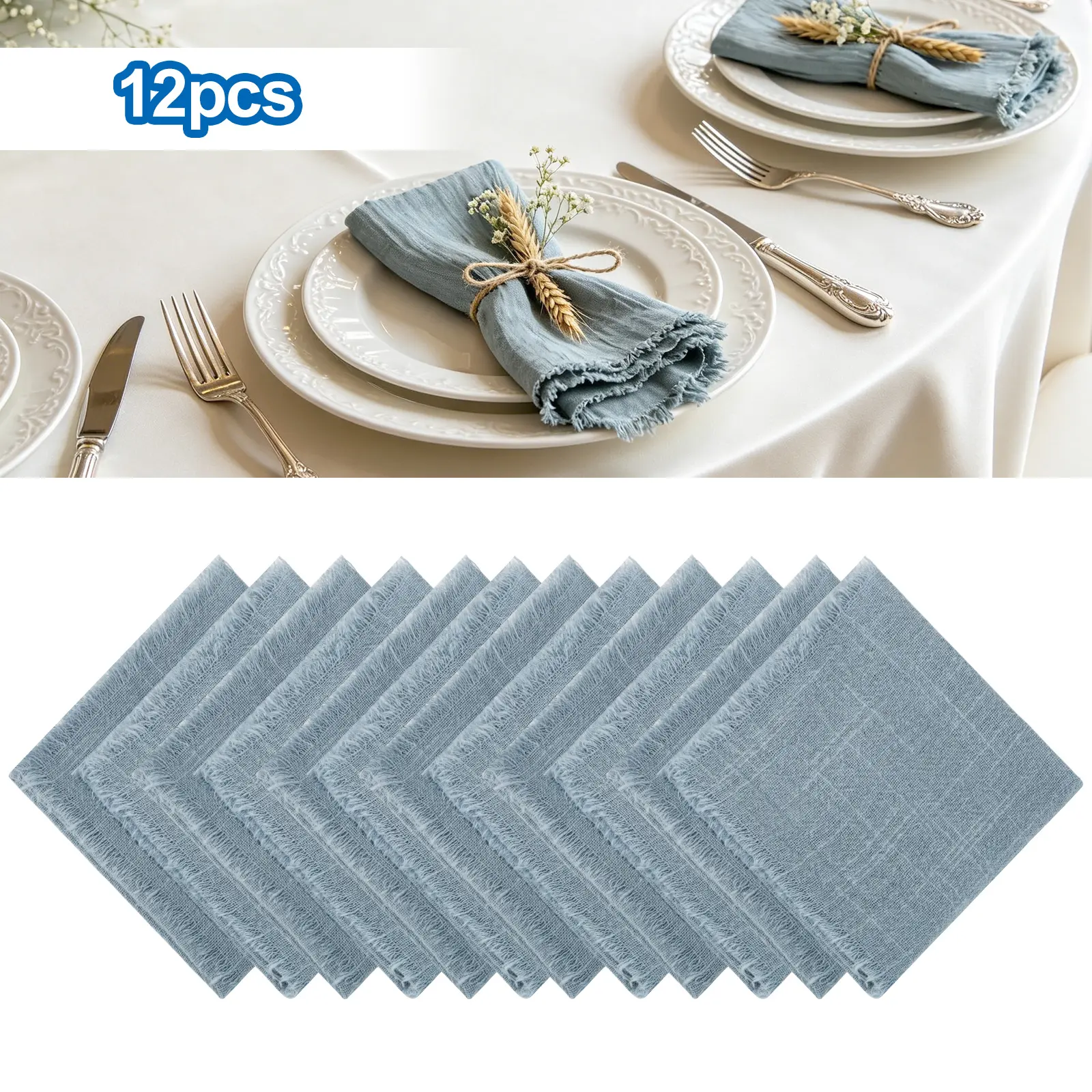 12Pcs Natural materials Cotton Cloth Napkins - 12.6 x 12.6 Inch Reusable Dinner Napkins Square, Soft Absorbent Washable Table Napkins for Kitchen, Wedding, Party, Holiday & Family Dinner Tableware