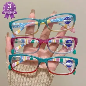 3PCS New Western Street Style Fashionable Square Small Frame Ins High-Quality Light Luxury Natural Look Youthful Women's HD Reading Glasses, Elegant Artsy Miimalist,  1.0 to  4.0 Diopter, Suitable for Daily Computer Office Use, Perfect Gift