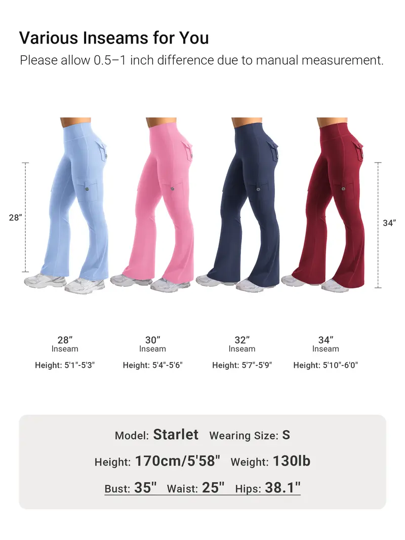 YEOREO CoreFlex Women's Leggings - High Waisted, Hidden Scrunch, Flare Leg, Cargo Pockets, No Front Seam, Buttery Soft, UV-Protective, 28"/30"/32"/34" Inseam for Yoga, Gym, Leggings Women,outdoorfun