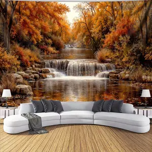 Autumn Forest Tapestry Nature Scenery Backdrop Fall Landscape Theme Wall Hanging Photography Background Aesthetic Decor for Living Room Bedroom Indoor Outdoor Home Decoration