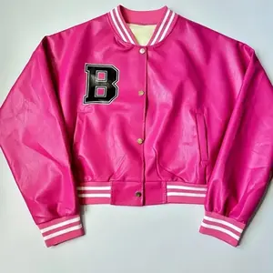 Women's Plus Size Faux Leather Letter Print Bomber Jacket with Stand Collar - Fashionable Coat for Women Fit Womenswear Comfortable Overall