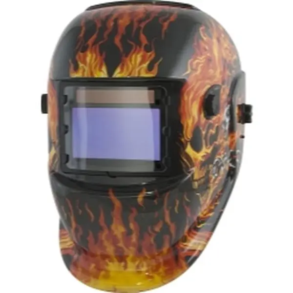 Titan TIT41266 Solar-Powered Auto-Darkening Welding Helmet with Flame Design, Auto-Darkening Filter, UV/IR Protection for Arc Welding, TIG, MIG/MAG Applications