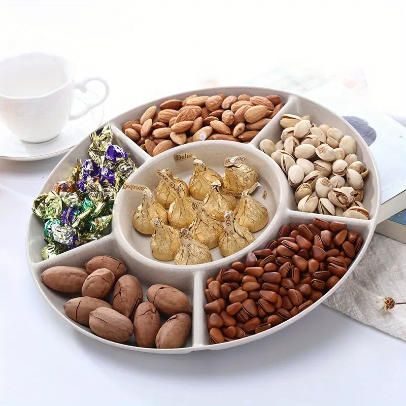 Food Storage Tray Candy Tray Nut Snack Fruit Tray Round Divider Plate Tray Appetizer Serving Platter Dessert Serving Trays for Party Table Storage Tray Plastic Serving Platters