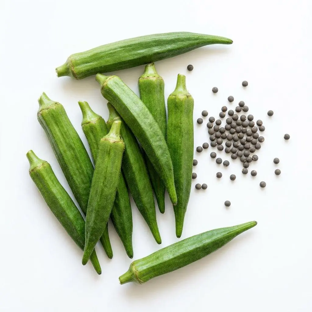 45 Green Okra Seeds for Planting - Sweet, Crisp & Heat Loving Vegetable Seeds for Home Garden - Ribbed Pods