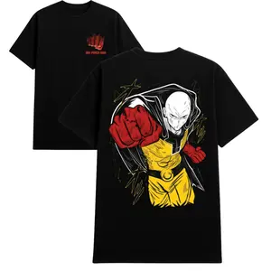 One Punch Man Saitama T-Shirt, Hoodie & Sweater – Front Print One Punch Man Red Fist Logo & Back Print Saitama Powerful Punch Pose with Yellow Suit and Lightning Energy Design | Unisex Sizes S–5XL Anime Streetwear Gift for Manga & Anime Fan