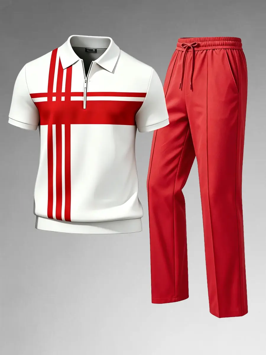 Top Menswear Men's 2-Piece Stylish Casual Zipper Short-Sleeved & Long Pants Clothes Set, Multi-Color, Suitable for Daily Wear, Outdoor Activities, Mens Clothing Gift for Fathers, 2 Piece Sets, Men's 2 Piece Sets Gamis Trouser