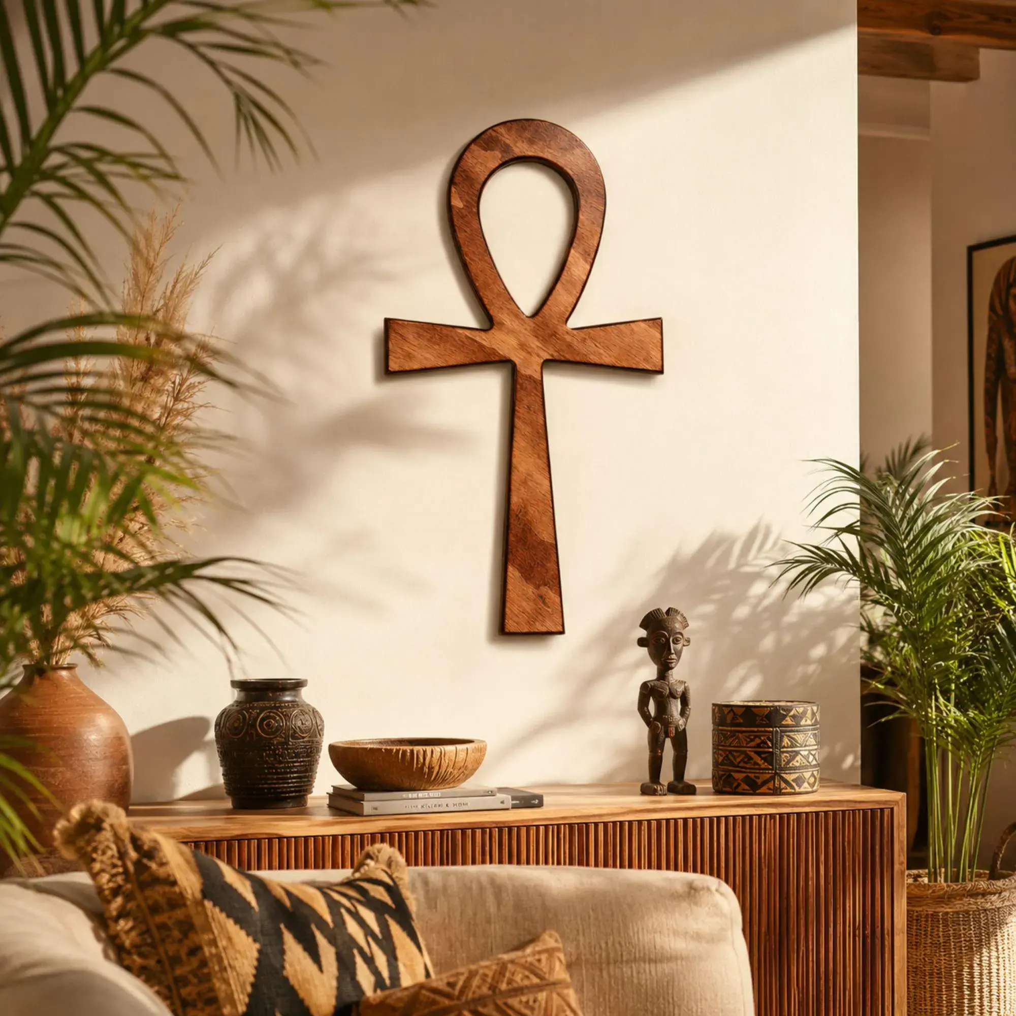 Ankh Wall Decor – Afrocentric Wooden Wall Art – Spiritual Home Accent – Egyptian-Inspired Cultural Gift