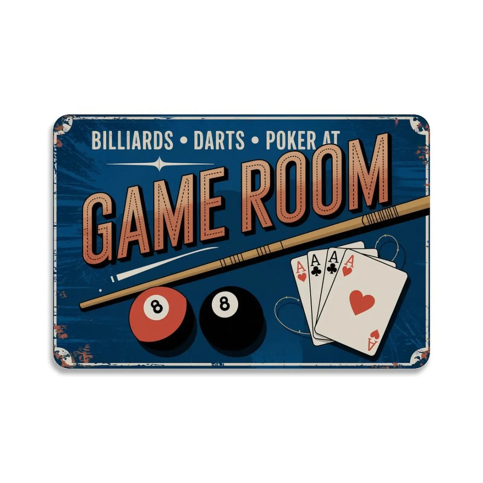 Vintage Billiards， Darts， Poker Game Room Metal Sign Print Aesthetic Room Decoration for Home Bedroom Kitchen Dorm Bathroom Wall Decor 8 X 12， Easy to Hang