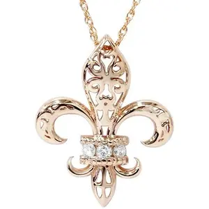 1/10ct Vintage Fleur De Lis Pendant 14K Rose Gold 1" Tall