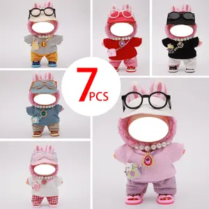Labubu Doll Set, Fits Generations One Two Three, 15-17cm Doll Clothing Set, Includes Glasses Hat Top Necklace Pants Bag Shoes