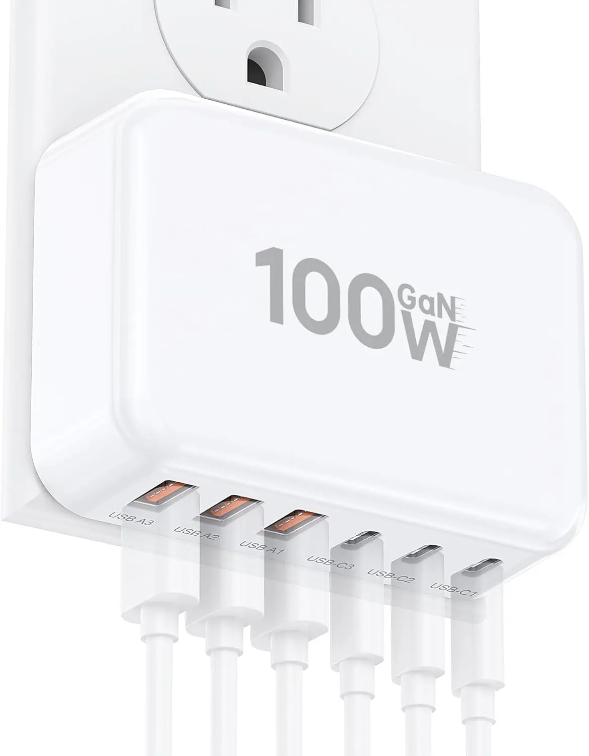 Fast Charger Block, GaN 6 Port USB C Charging Station Hub Cube, 100W Multiport Type C Wall Charger Power Strip Plug with PD 3.0+QC for iPhone13 14 15 16 17 Pro Max XR XS 8 7, Samsung, iPad, Table