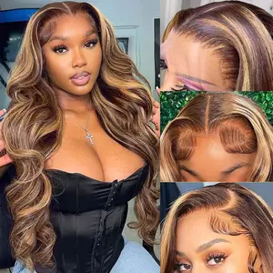 Honey Blonde Wig Human Hair Ombre Highlight 13x6 HD Lace Front Wigs Human Hair Pre Plucked 180 Density Body Wave HD Lace Frontal Wig 13x6 4/27 Lace Frontal Glueless Wigs for Women summerwins
