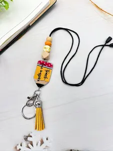 Acrylic Apple Pencil Charm Keychain Preppy Style with Tassels and Lanyard, Versatile Use, Perfect Teacher Gift, Essential School Supplies Accessory for Students & Teachers