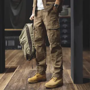 Vintage Straight Leg Cargo Pants Men Loose Fit Multi-Pocket Outdoor Sports Long Pants Mens Cargo Menswear Trouser Activewear