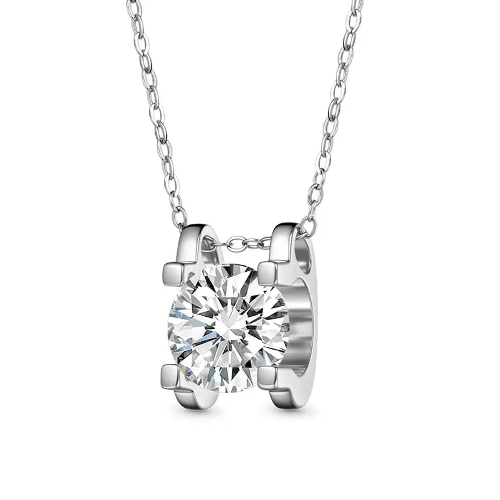 GNOCE Elegant Round Cut 1-Carat VVS Moissanite Necklace Platinum-Plated Silver Blend for Valentine's Day Gift