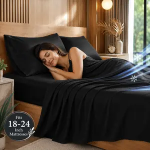 MUXHOMO 4/6 Pcs Cooling Bamboo Sheet Set – Breathable & Comfortable for Hot Sleepers, All-Season – Extra Deep Pocket (Fits 16" Mattress) – Hotel Luxury Soft & Wrinkle-Free – Includes Kids' Fitted Sheet & Pillowcases – Twin/Full/Queen/King