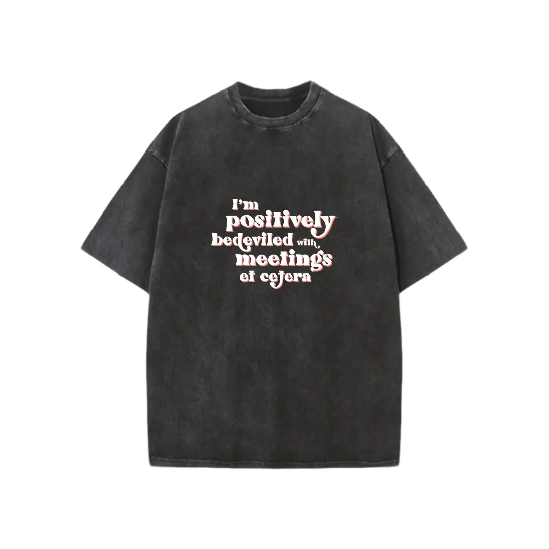 Sunday Youth Women’s "I'm positively bedeviled with meetings et cetera" Graphic Tee | Lightweight Soft Summer T-Shirt | Corporate Humor Conceptual Casual Top | Multiple Colors angel wings cut girl cherry shirt