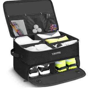 Yorepek 2 Layer Golf Trunk Organizer - Waterproof Car Trunk Locker for Golf Accessories, 17"L x 13"W x 9.85"H, Separate Compartment for 2 Pairs of Shoes