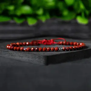 Natural Faceted Red Jasper Stone 4mm Beads Bracelet Red Gemstone Stone Stretchy Healing Reiki Men Women Bracelet Handmade