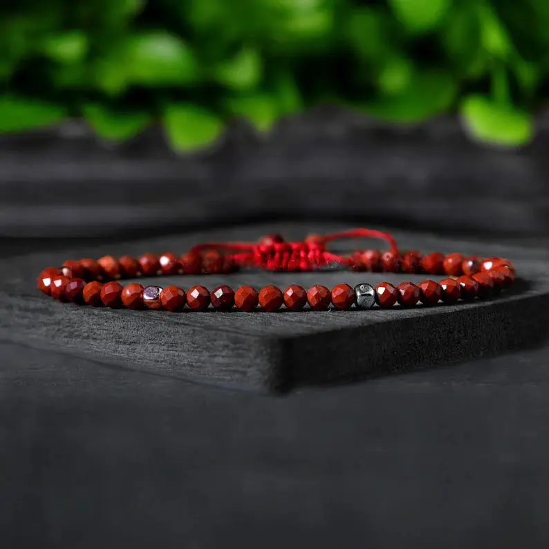 Handmade Natural Faceted Red Jasper 4mm Beads Stretchy Bracelet, Positive Courage Motivation Grounding Healing Reiki Jewelry, Made with Love for Women