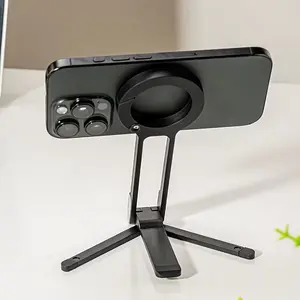 Portable Phone Stand, Magnetic Smartphone Holder 360° Rotating Foldable Tripod, Multi-Function Anti-Shake Phone Holder, Stable Live Streaming Tripod