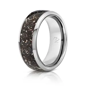 Silver Tungsten Ring - Real Meteorite