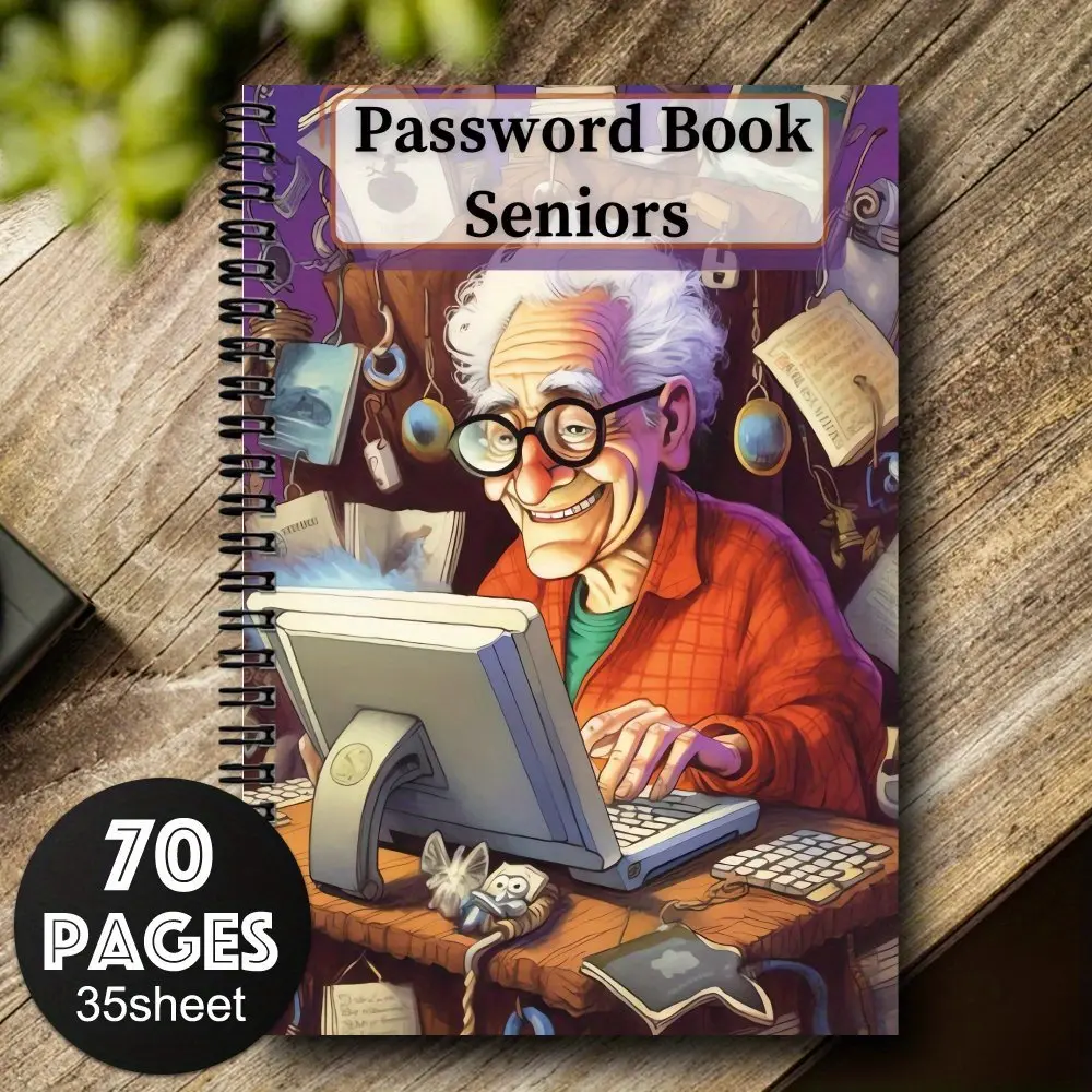 1pc 5.5x8.3inch Vintage Senior Spiral Password Notebook - Retro Internet & Computer Log Book, 1pc, Durable Cursive Binding, Ideal for Home or Office, Colorful Design with Ergonomic Cover for Comfortable Writing, Password Keeper | Vintage Style Notebook