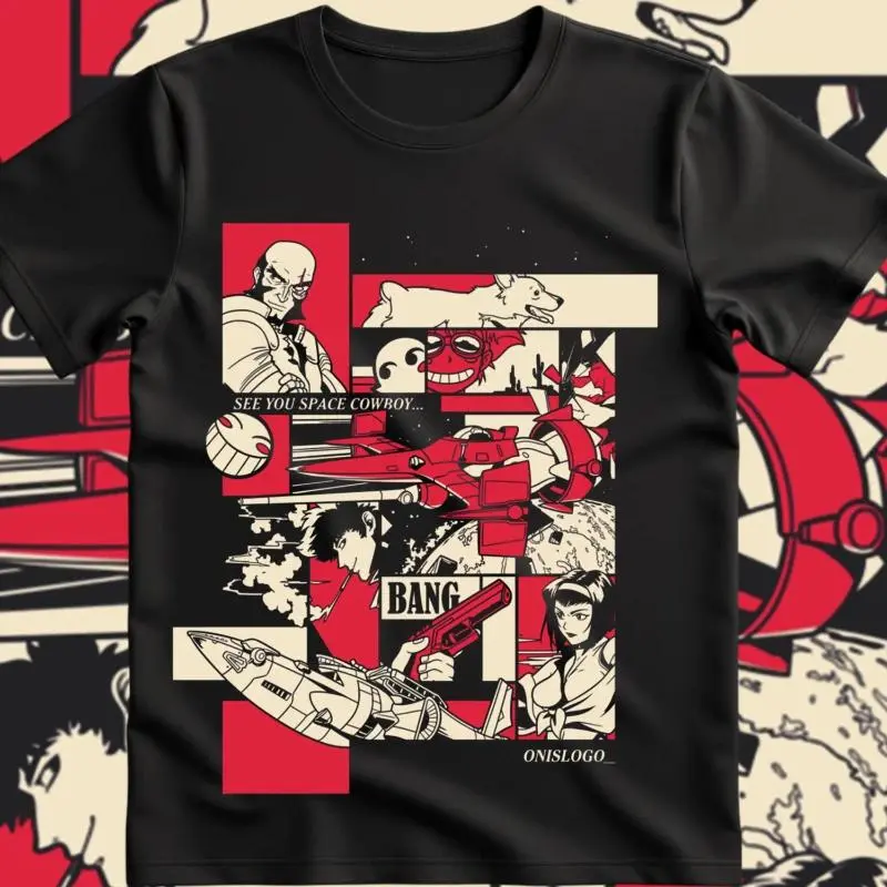 Cowboy Bebop Anime Print Round Neck T-Shirt - Stylish Unisex 100% Cotton Soft Fabric Menswear Casual Short-Sleeve Retro Streetwear Sports Top, Tshirt, Fashion, Tee, Vintage, Gift For Friends & Family, Aesthetic, Graphic, Shortsleeve, Breathable, Classic,