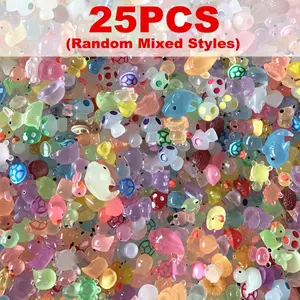 Random Color Luminous Mini Resin Animal, 25/50pcs Mini Glowing Animal Decoration, Micro Landscape Decoration for Flower Pot, Fish Tank, Garden Sculptures Statues