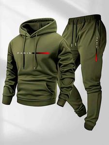 Men's Paris letter printed hoodie and drawstring sweatpants set