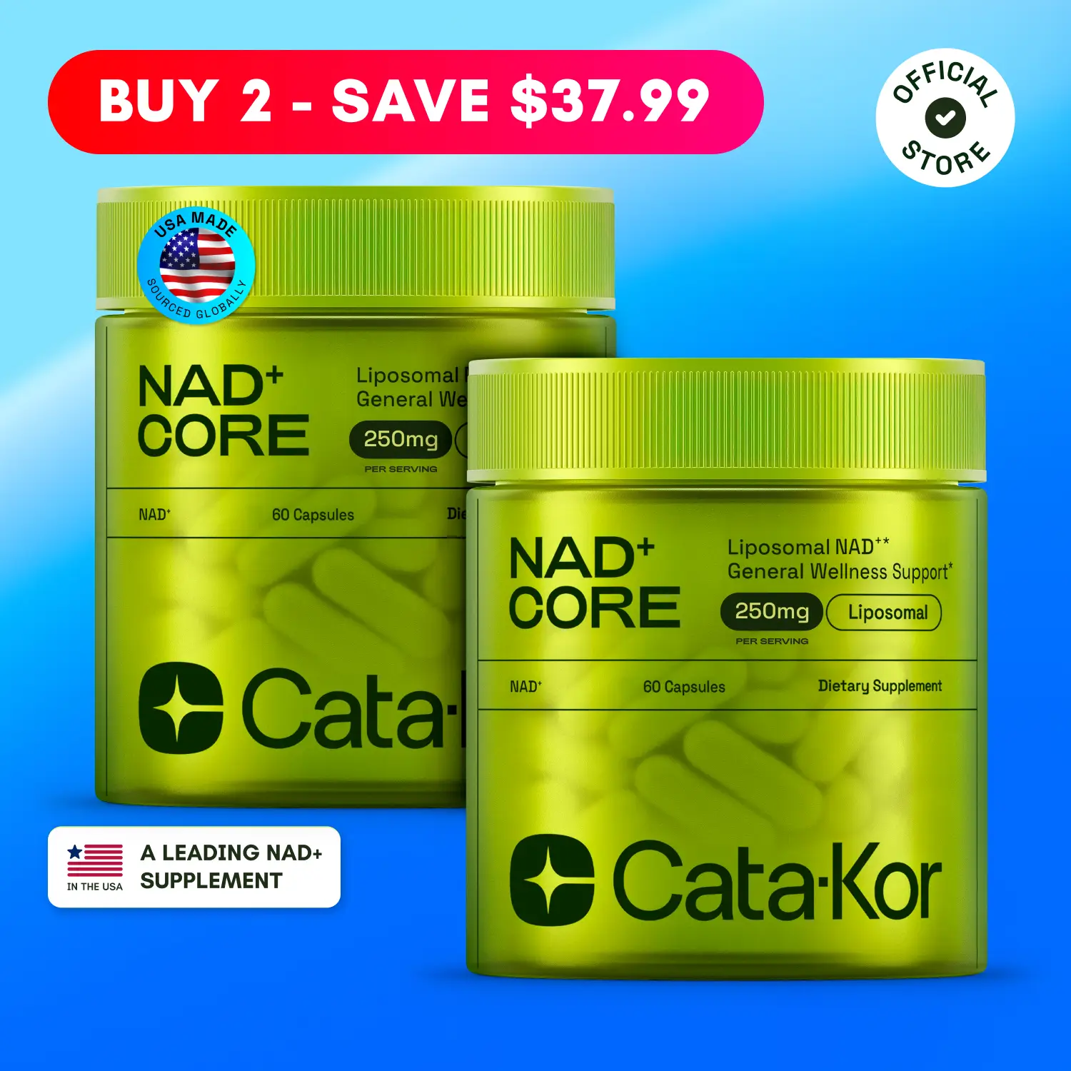 2x Cata-Kor NAD+ Core - NAD Supplement - 120 Capsules