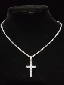 Fashion Rhinestone Stylish Design Cross Pendant Necklace, Stainless Steel Matching Necklace Jewelry for Men & Women for Daily Wear Or Party, Hip Hop Fashion Accessories, Cross Necklaces