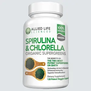 Allied Life Spirulina & Chlorella | Organic Chlorophyll Vegan Protein Powder Green Superfood 120 Capsules Dietary Supplement Natural Edible Healthcare