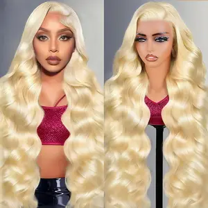 40'' 613 Lace Front Wigs Human Hair 13X6 HD Transparent Lace Front Blonde Wig Human Hair Pre Plucked 200% Density Body Wave Wigs for Women