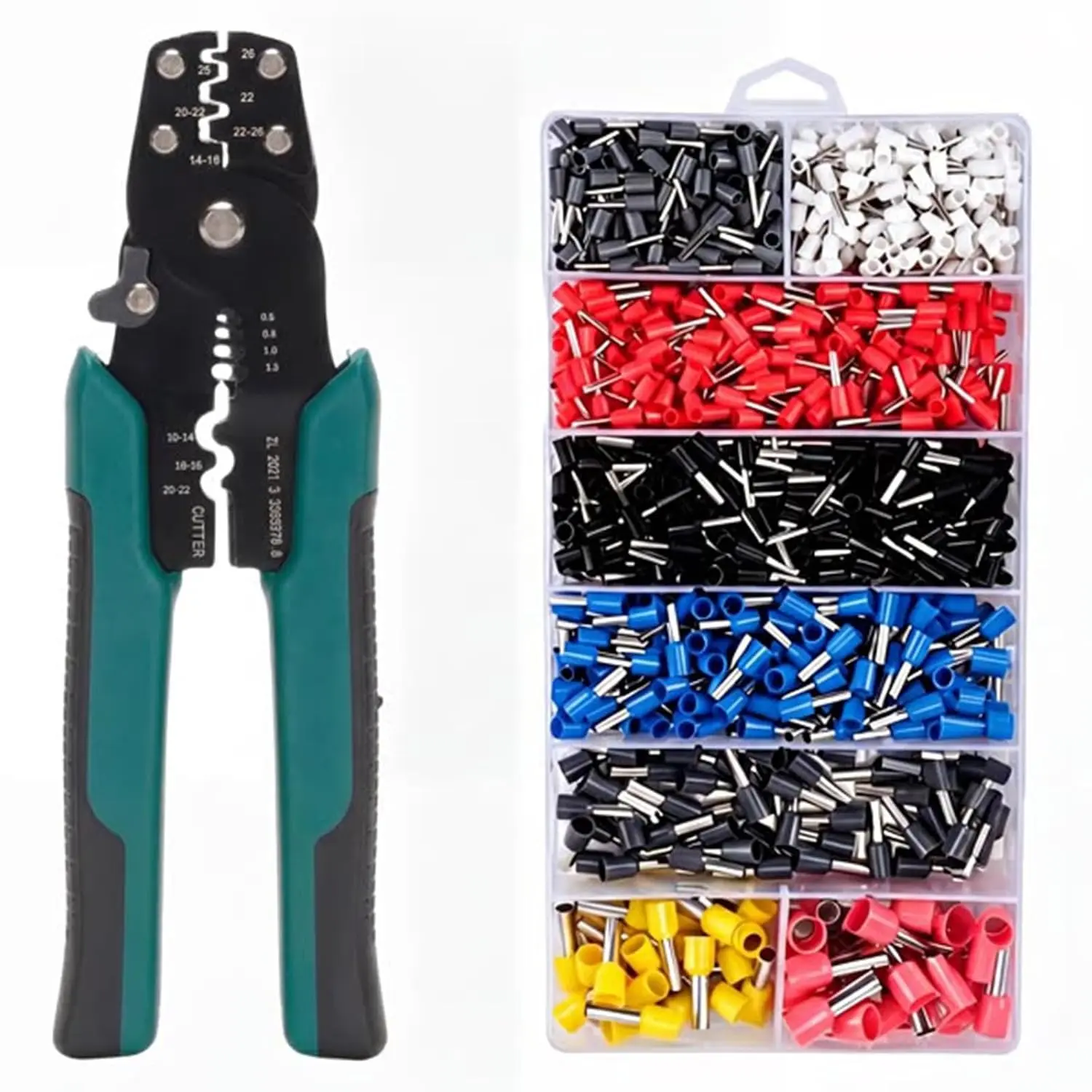 Self-Adjustable Ratchet Ferrule Crimping Tool Kit, 1200PCS Wires Compatible Ferrules Pack Terminals, AWG 23-7 Wire Crimper Plier, Professional DIY Electrical Hand Tool Set