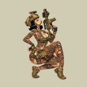 Tattoo Tactical Soldier Girl Sticker,  Rifle Helmet Anime Waifu Vinyl Decal Car Laptop Black Style