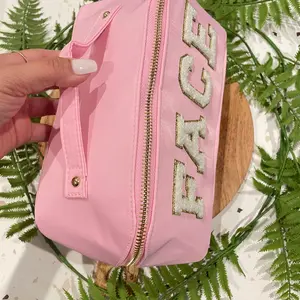 Alphabet Embroidery Patch Nylon Cosmetic Bag - "FACE"