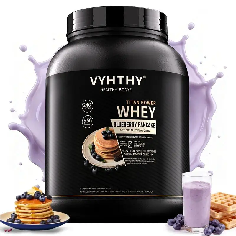 VYHTHY Whey Protein Powder - Blueberry Flavor, 24g High Protein, 3.5g BCAAs, Sugar Free, Whey Isolate & Concentrate, Supports Muscle Growth & Recovery, 24 Months Shelf Life, Fitness Supplement for US Adults, Nutrition, Dietary, Protein Shake, Low Calorie