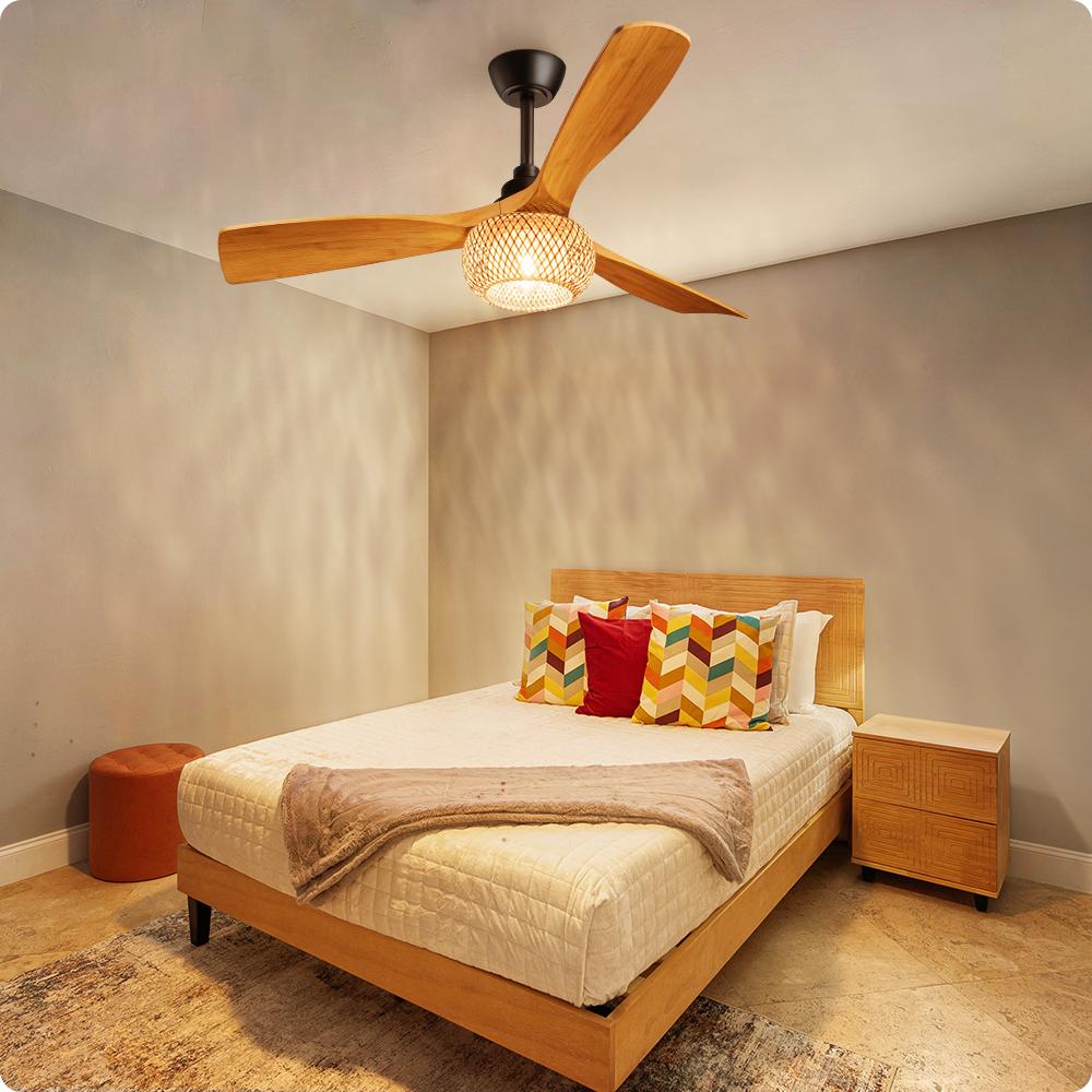 EDISHINE 52“ Boho Ceiling Fans with Lights, Wickerwork Cage, Timer & Remote Control, 6 Speeds, Indoor Noiseless Rattan Lighting & Ceiling Fans for Living Room, Bedroom, Dining Room-HCFF01A
