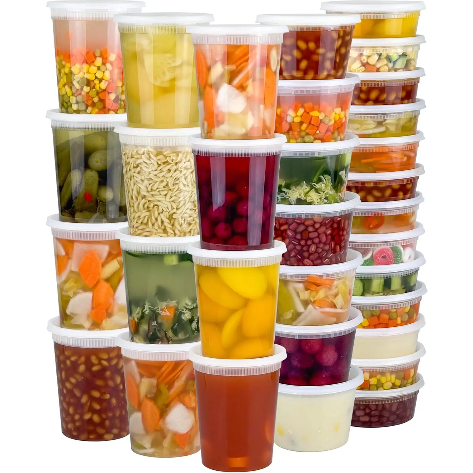 Deli Containers with Lids 120-Piece Set 32/16/8 oz Leak-Proof BPA Free Airtight Takeout Plastic Food Storage for Soup Freezer Microwave Dishwasher Safe