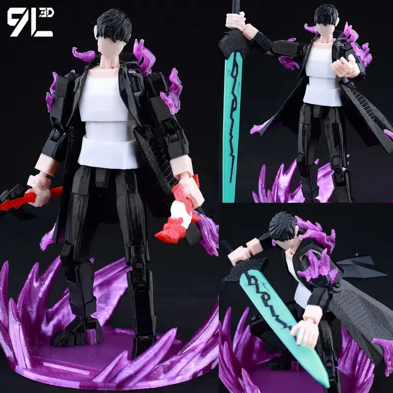 3D Printed Solo Leveling Sung Jin-Woo Lucky T13 Articulated Figurine Doll, 13-Movable Anime Collectible, Screen-Free Toy Gift for Fans, Action Figure (Toys & Hobbies), Figurine Dolls